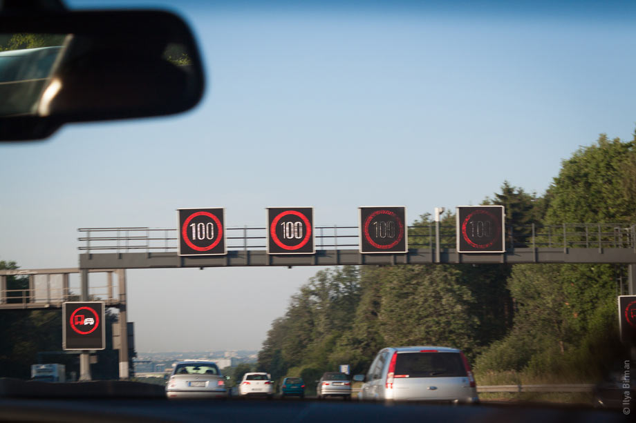 The sign “no overtaking by trucks” on a German autobahn