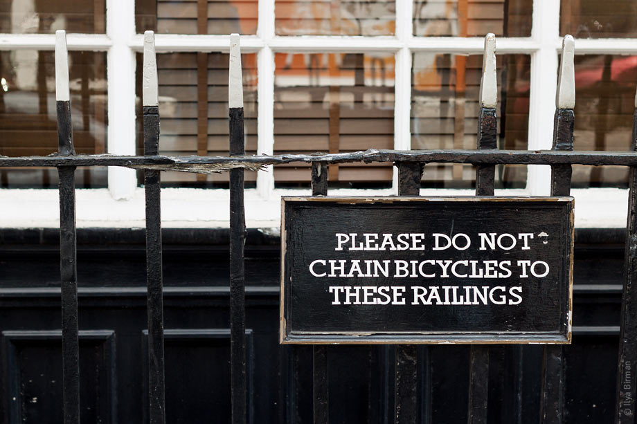 The plates asking you to not chain your bike to railings are diverse