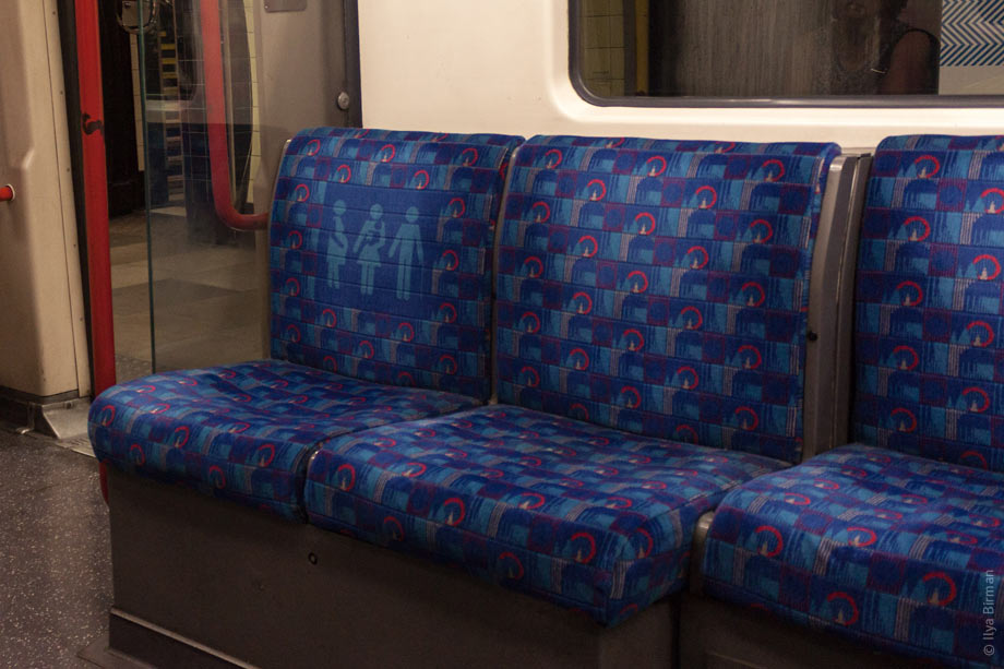 The priority seats have a custom upholstery