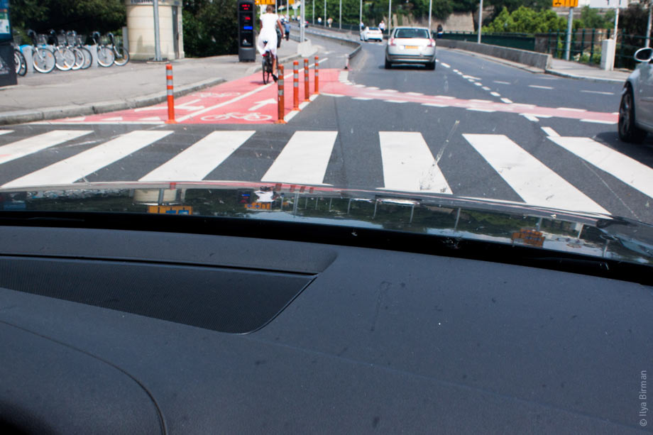 Red bike lane marking in Luxembourg
