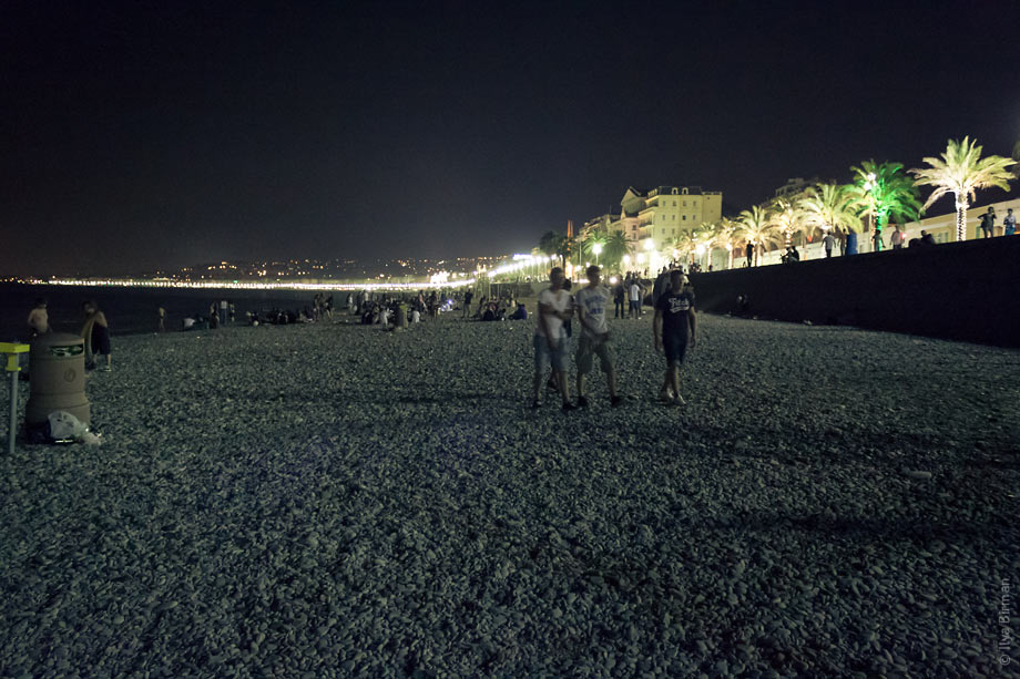 The beach in Nice is crowded at night
