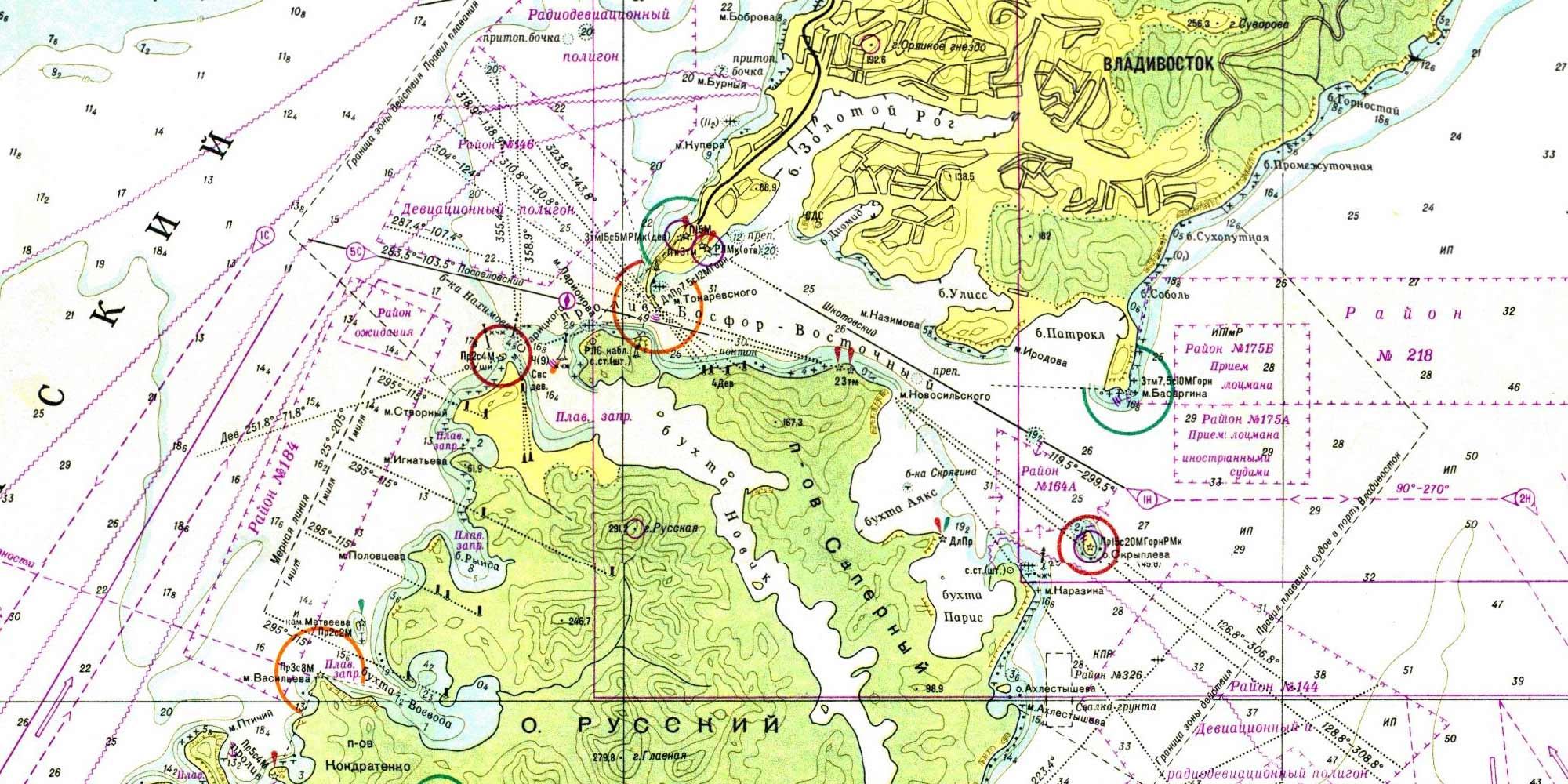 Морская карта острова русский с глубинами