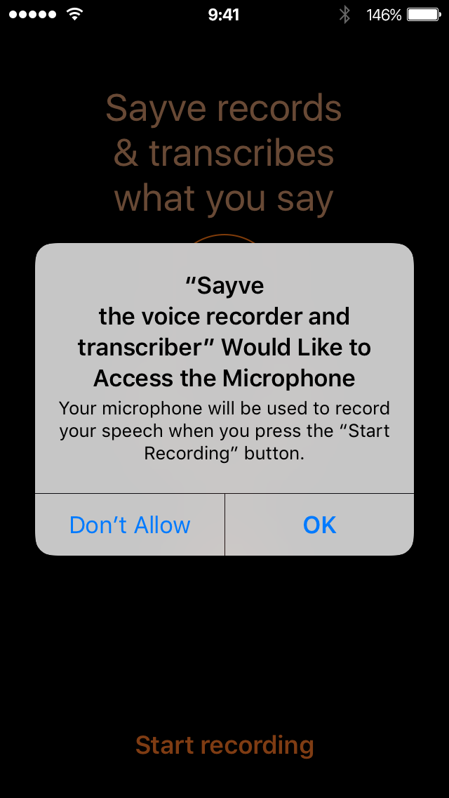 iOS asks for microphone permission for Sayve