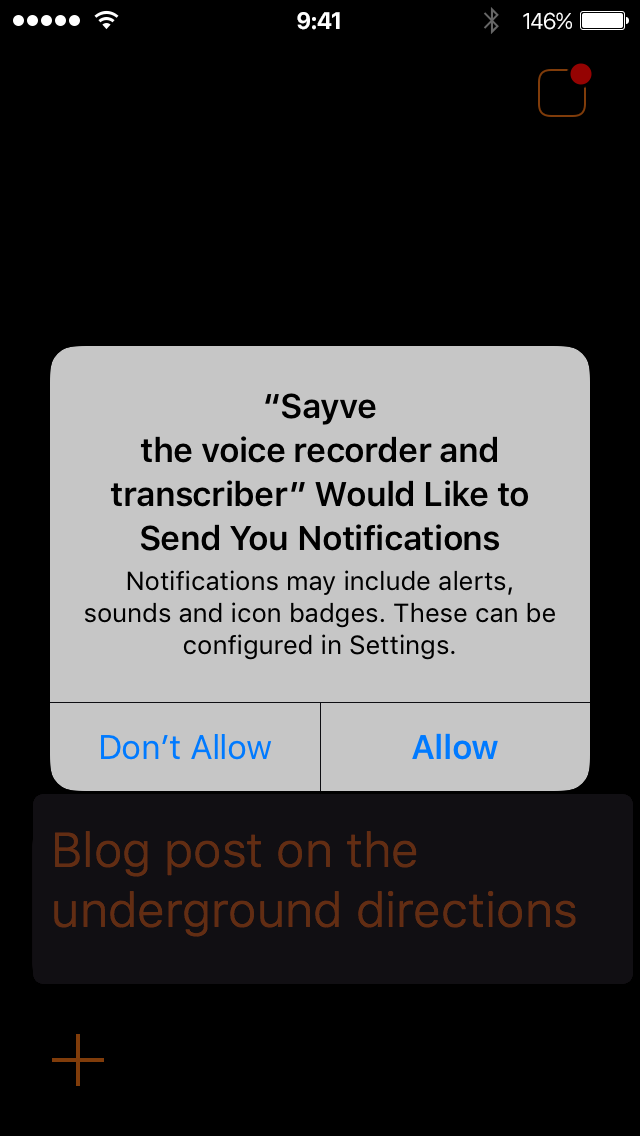 iOS asks for notifications permission for Sayve