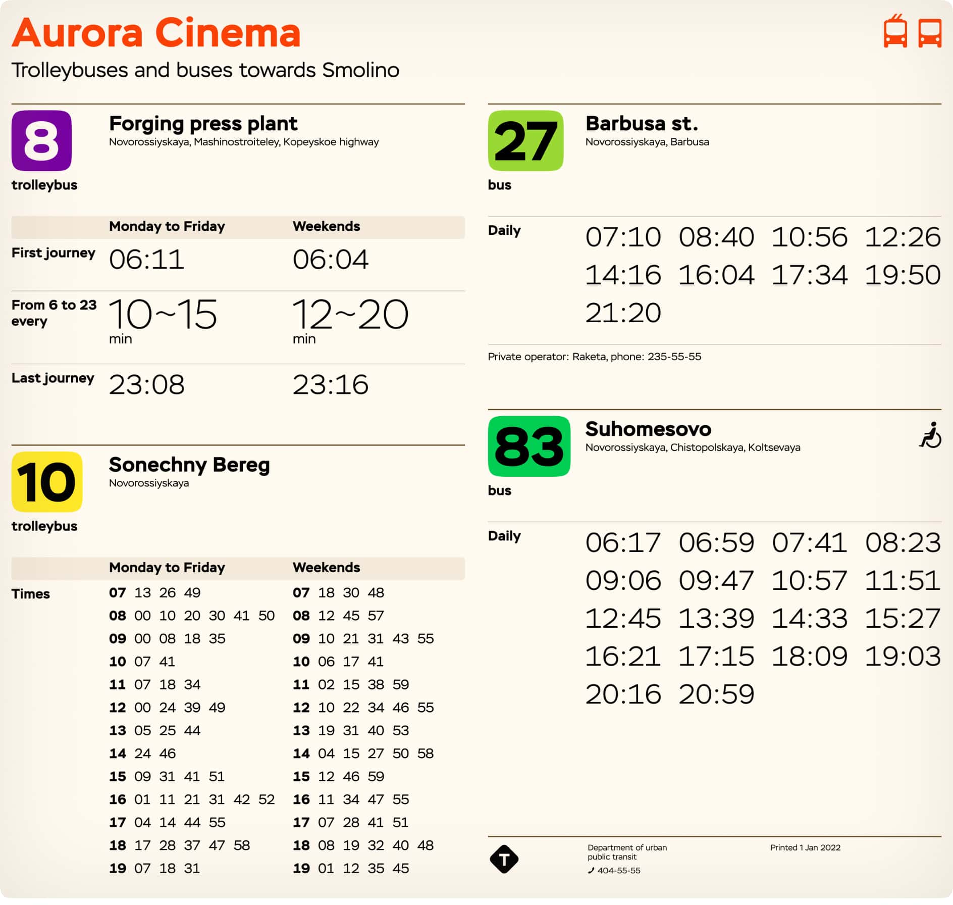 Design and generator for transit timetables