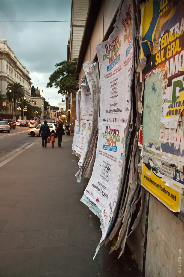 In the designated spaces posters are put on top of each other